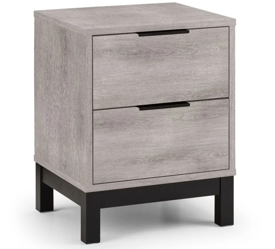 Bali – 2-Drawer Bedside Table – Grey Oak – Wooden - Happy Beds