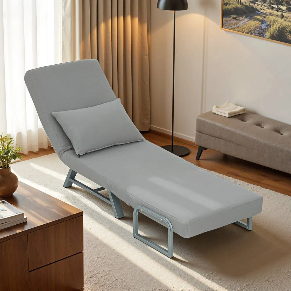 HOMCOM Single Sofa Bed, 3-in-1 Convertible Folding Chair Bed in Light Grey 2
