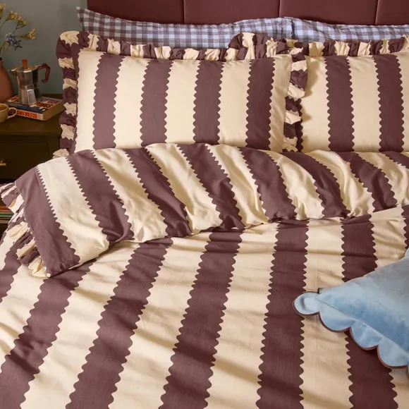 Furn. Birdie Stripe Polycotton Duvet Cover & Pillowcase Set 2