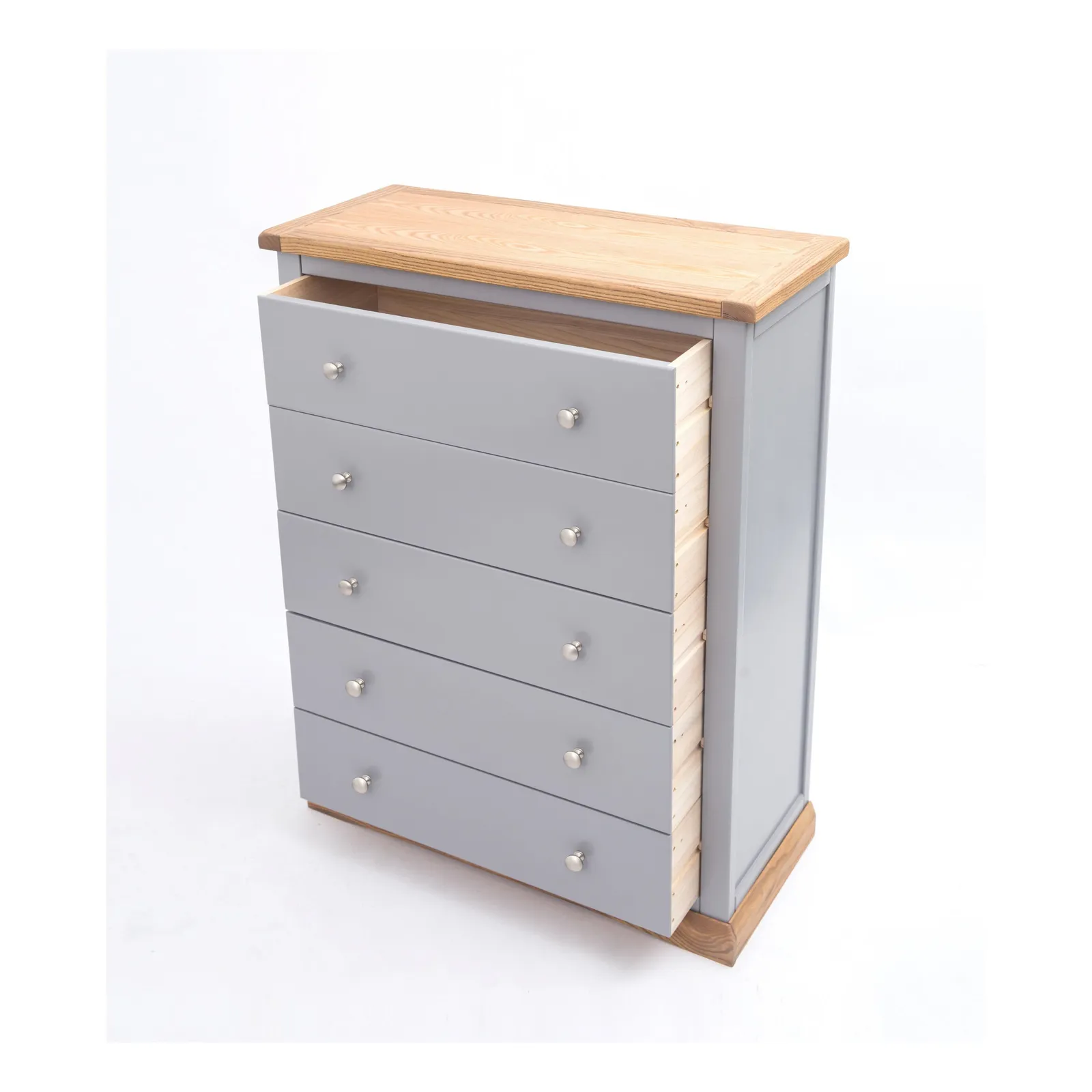 Cabinet Bits Biccari 5 Drawer Chest of Drawers Chrome Knob in Grey 4