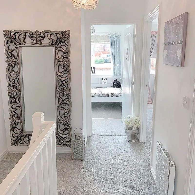 Melody Maison Large Baroque-style Silver Wall / Floor Mirror 90cm X 168cm 3