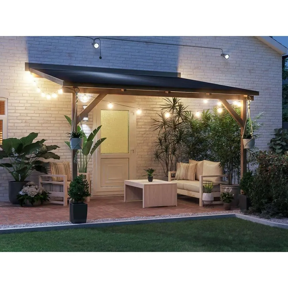 Dunster House Lean To Wooden Gazebo Wall Mounted 3m x 3m with Super Felt - Utopia in Brown 4