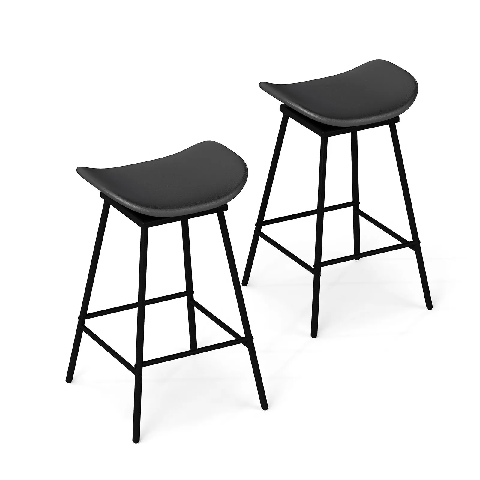 Costway Swivel Barstools Set of 2 Faux Leather Upholstered Backless Bar in Black