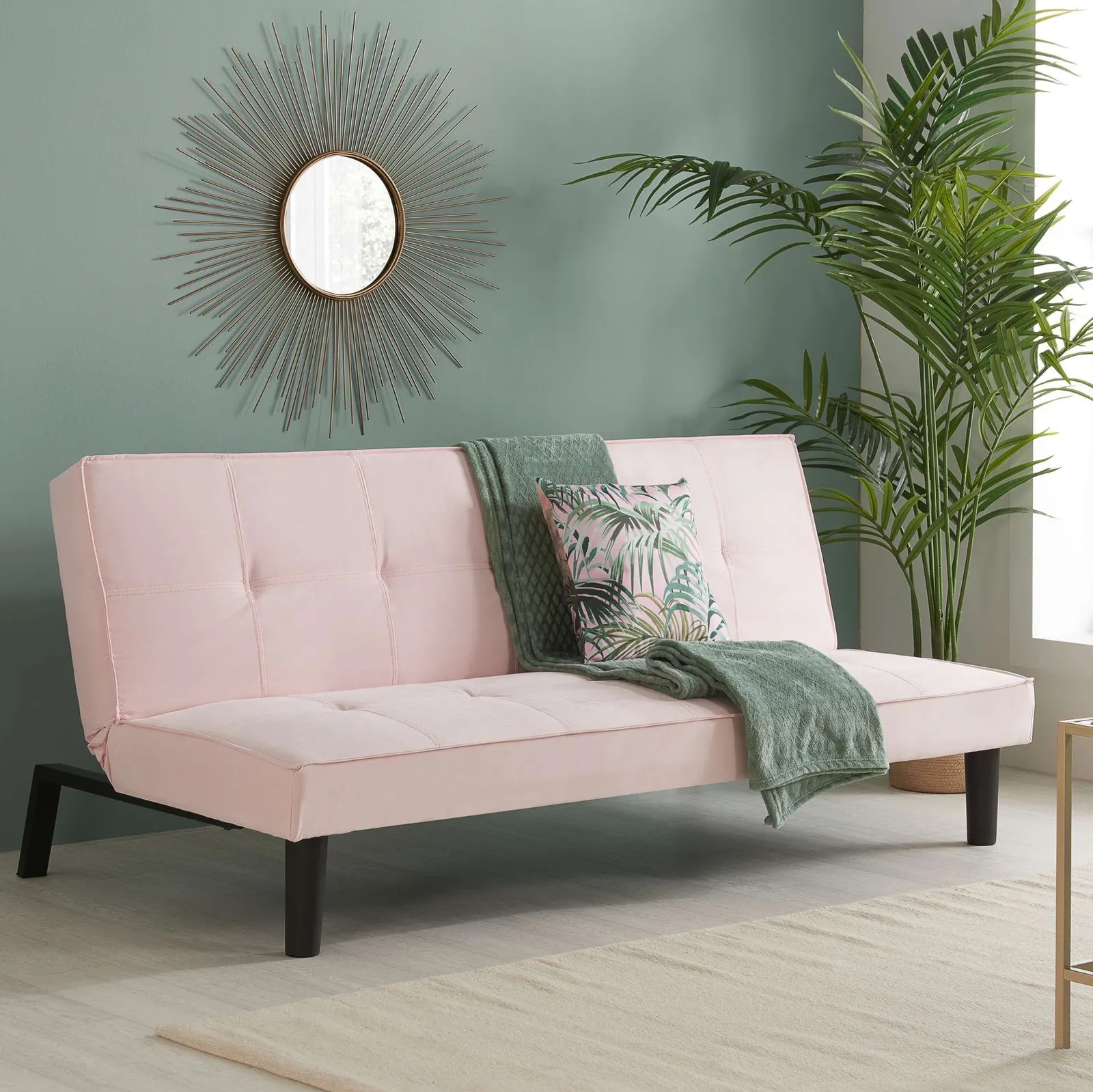 Birlea Velvet Sofa Bed Aurora 3 Seater Settee Modern Fabric in Pale Pink 6