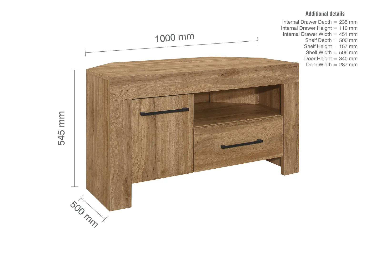 Birlea Oak Corner TV Unit Wide Compton Widescreen Entertainment Unit in Brown 6