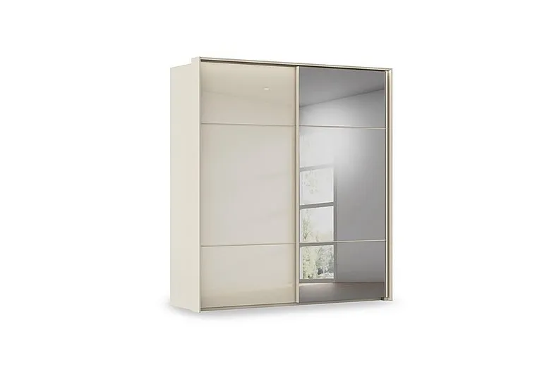 Haven 210cm 2 Door Slider Wardrobe with 1 Décor Door, 1 Mirror Door and Lights