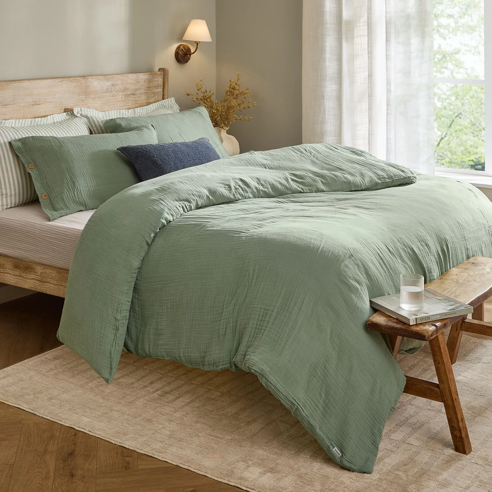 Yard Lark 100% Cotton Muslin Duvet Cover Set in Pale Green 1