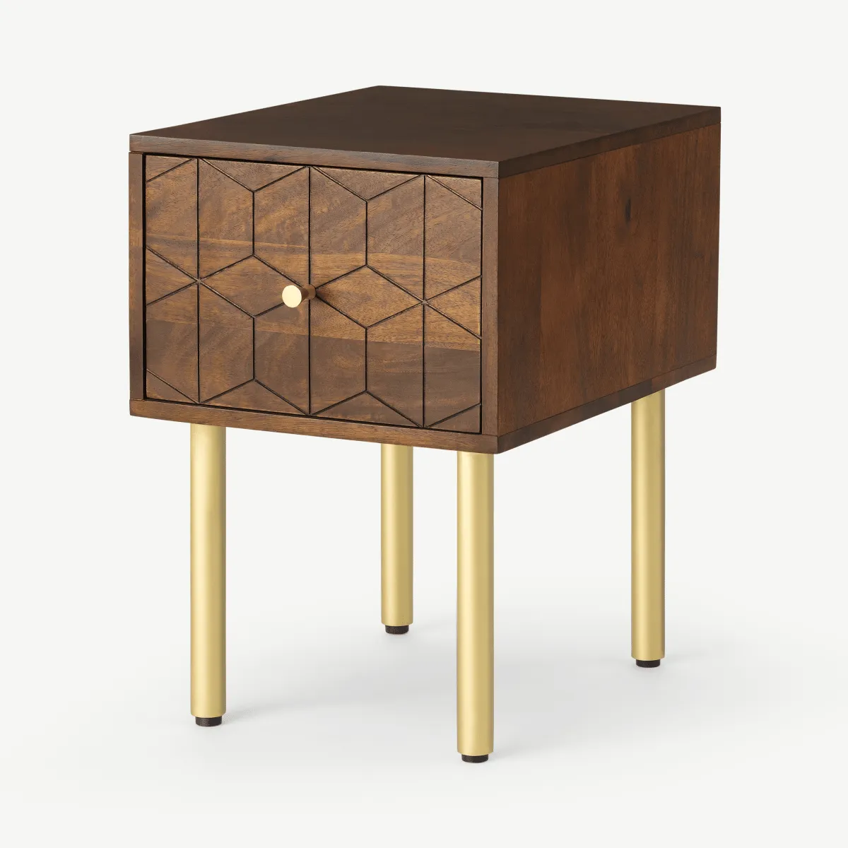 Hedra Bedside Table, Mango Wood & Brass