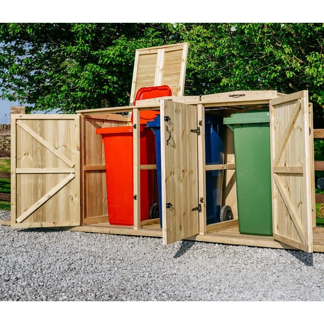 Buttercup Farm Chatburn Triple Wheelie Bin Store, Timber - Fits 3 x 360L Wheelie Bins in Brown 2