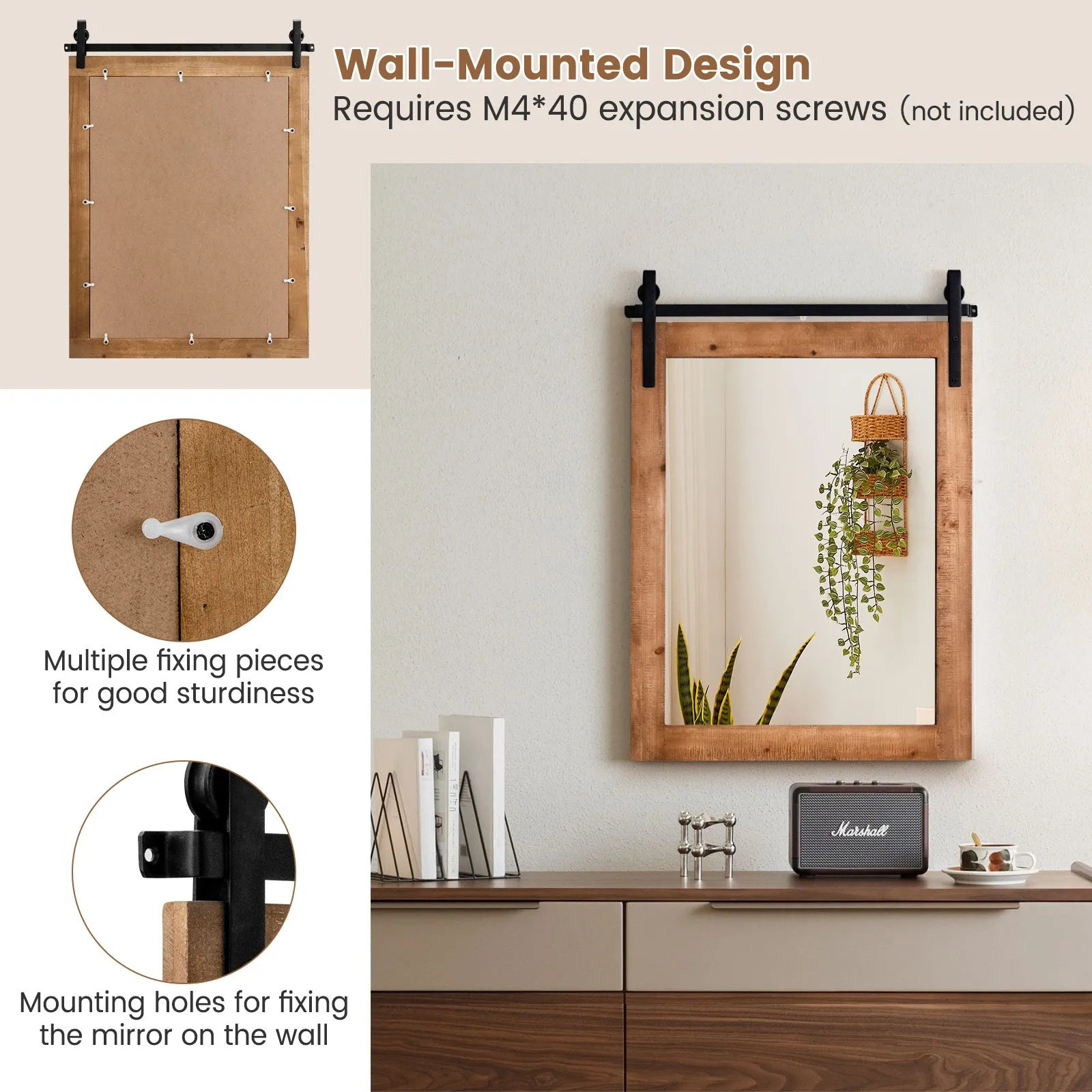 Costway Wall Mounted Mirror Rectangle Decorative Vanity Mirror in Brown 4