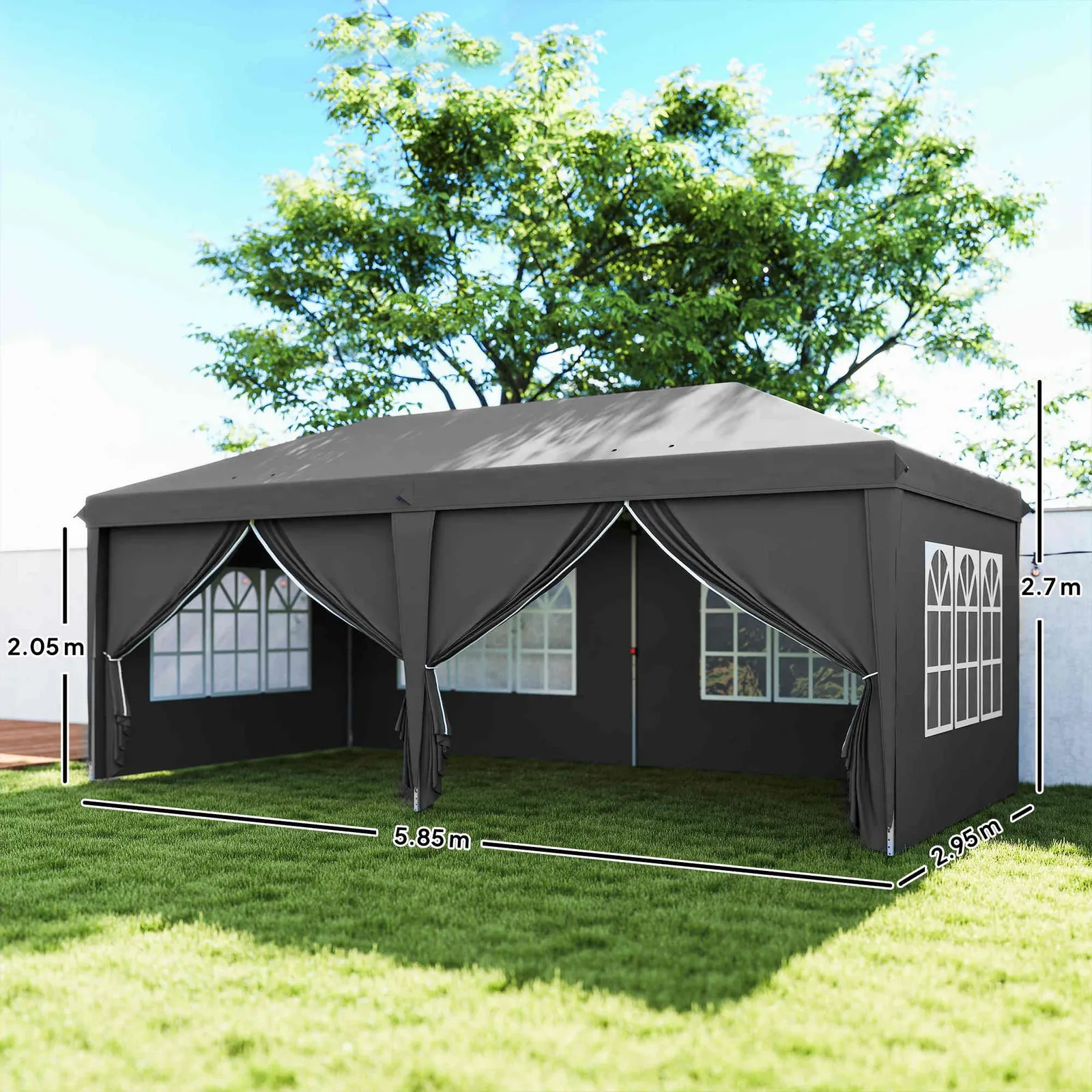 OUTSUNNY 3 x 6 m Pop Up Gazebo with Sides & Windows in Grey 3