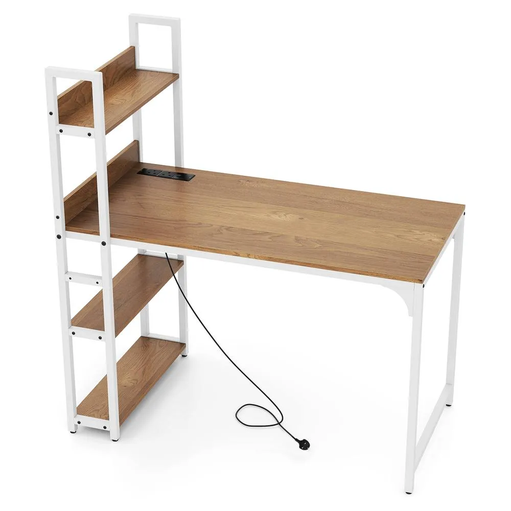 Costway Computer Desk 120 CM Study Writing Desk with Power Strip-Natural in Natural 2