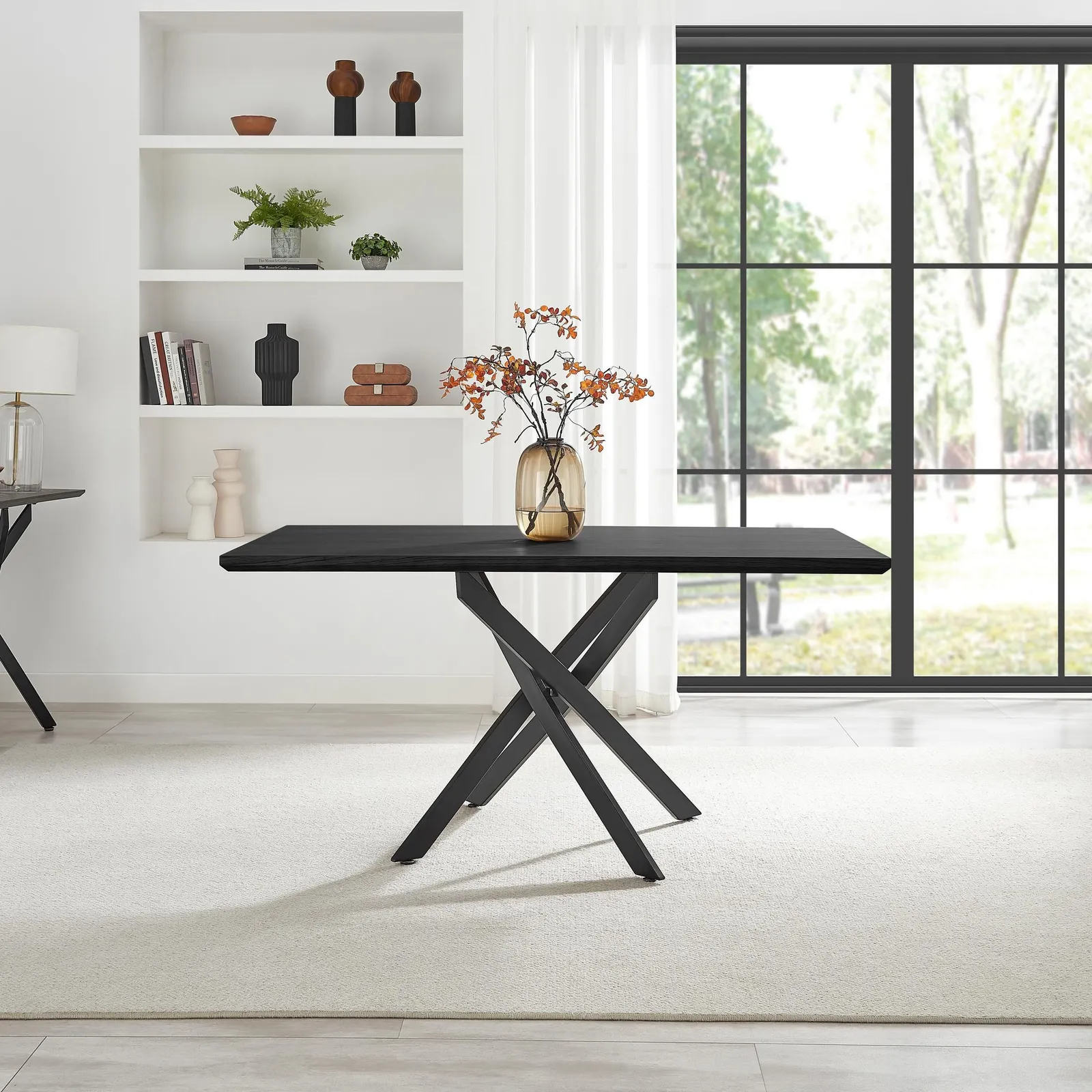 FurnitureboxUK Leonardo Black Top Dining Table & 6 Beaumont Fabric Chairs in Grey 3