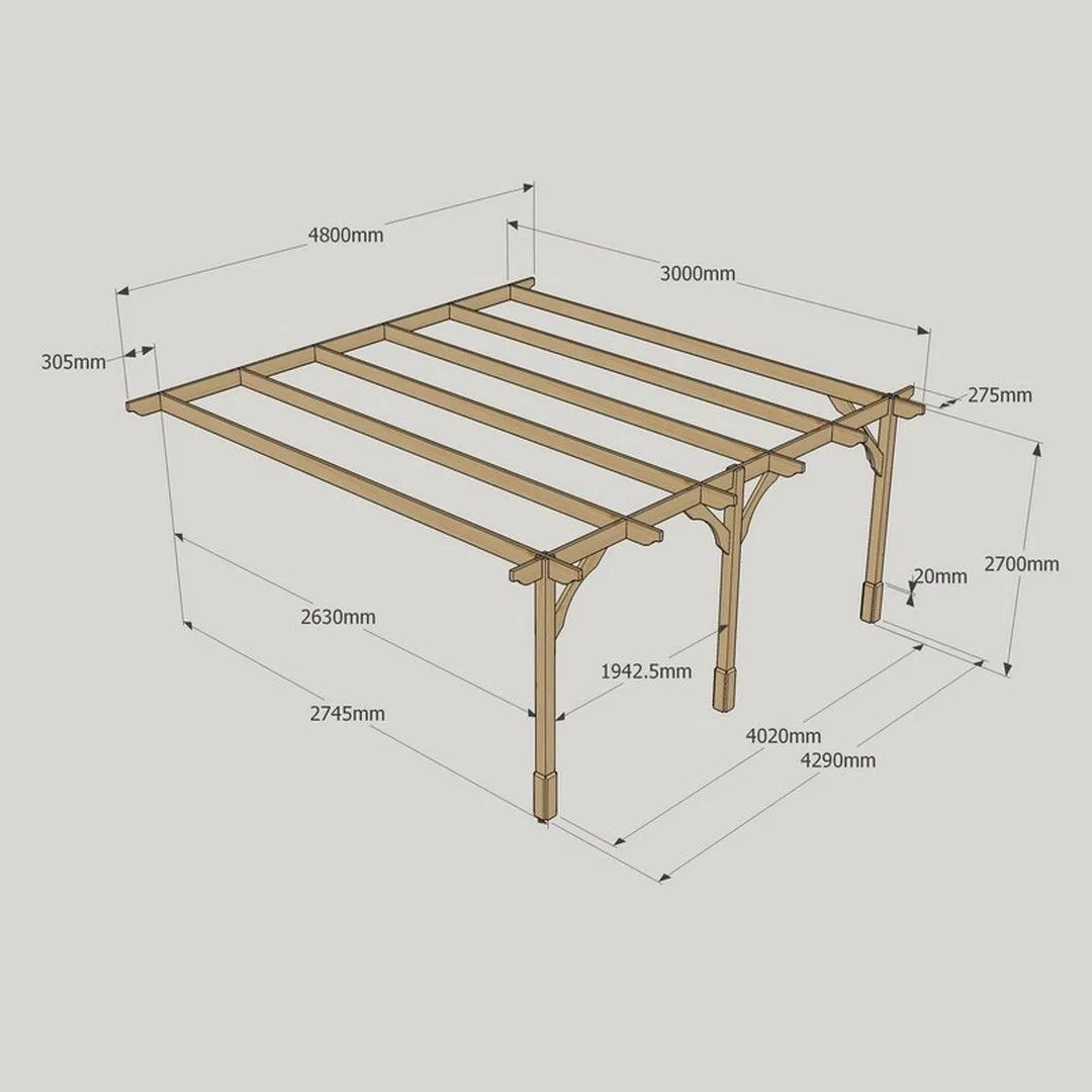Rutland County Garden Furniture Ltd Wall Mounted Premium Pergola 3 Posts, L300 x W480 x H270 cm, Green 4