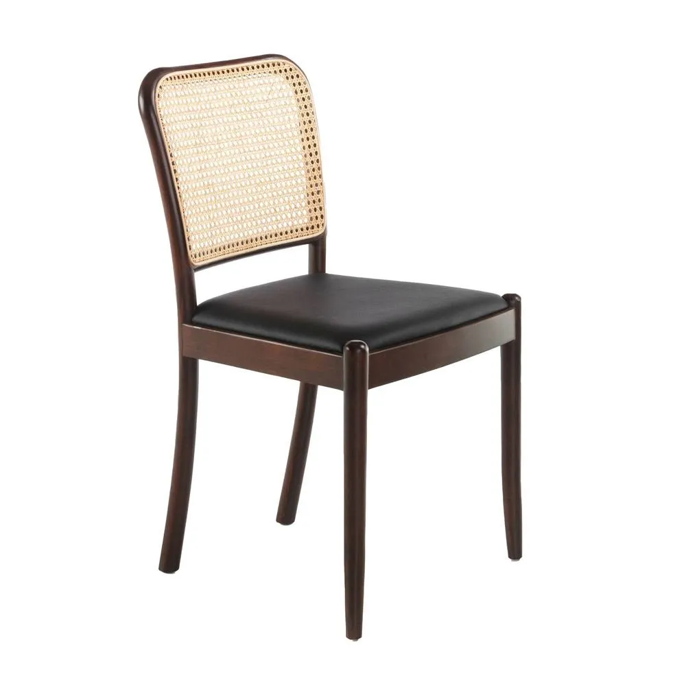 Angel Cerda Rattan & Black Leatherette Dining Chair in Jet Black