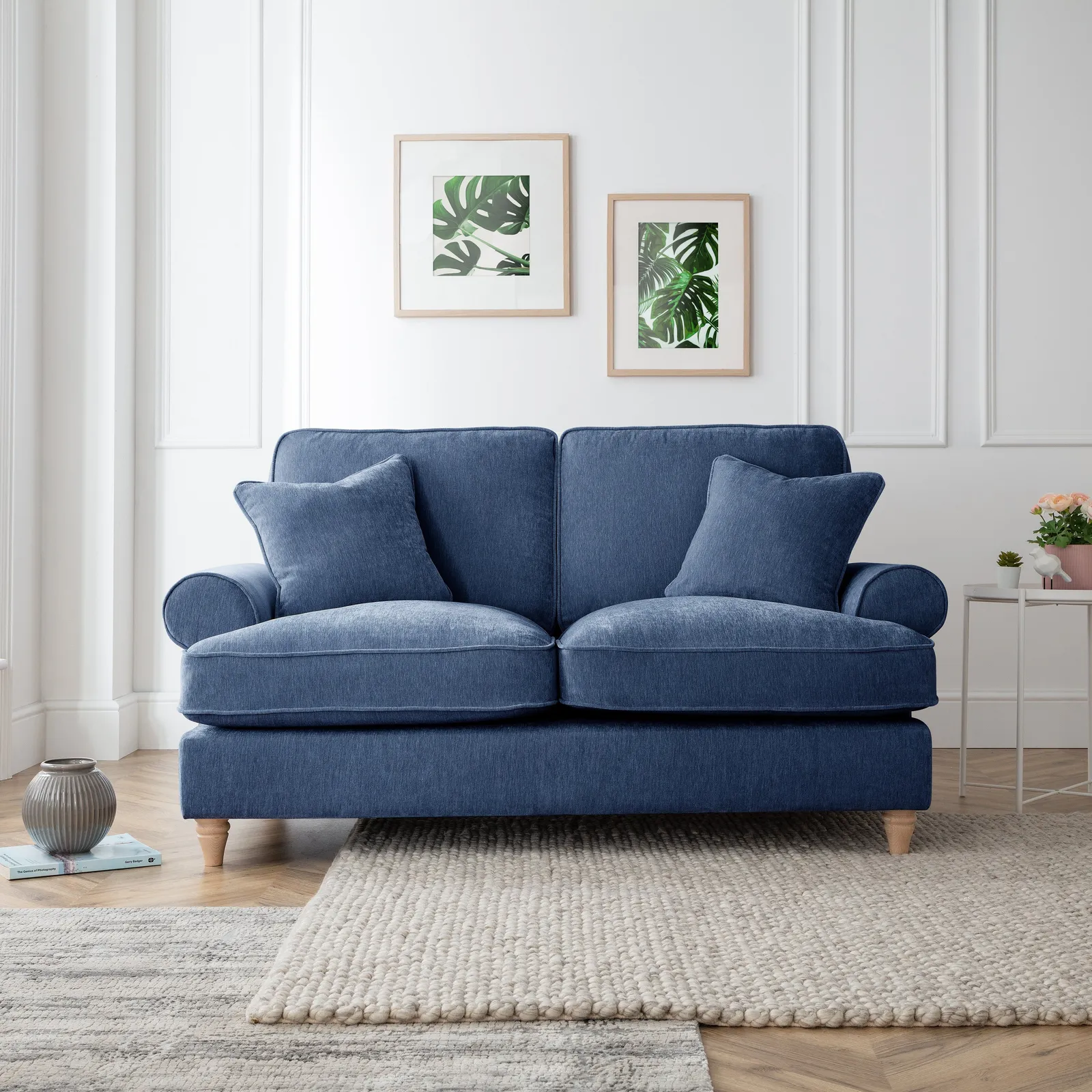 The Great Sofa Company Ezra 2 Seater Textured Velvet Sofa - Scroll Arm in Navy 1