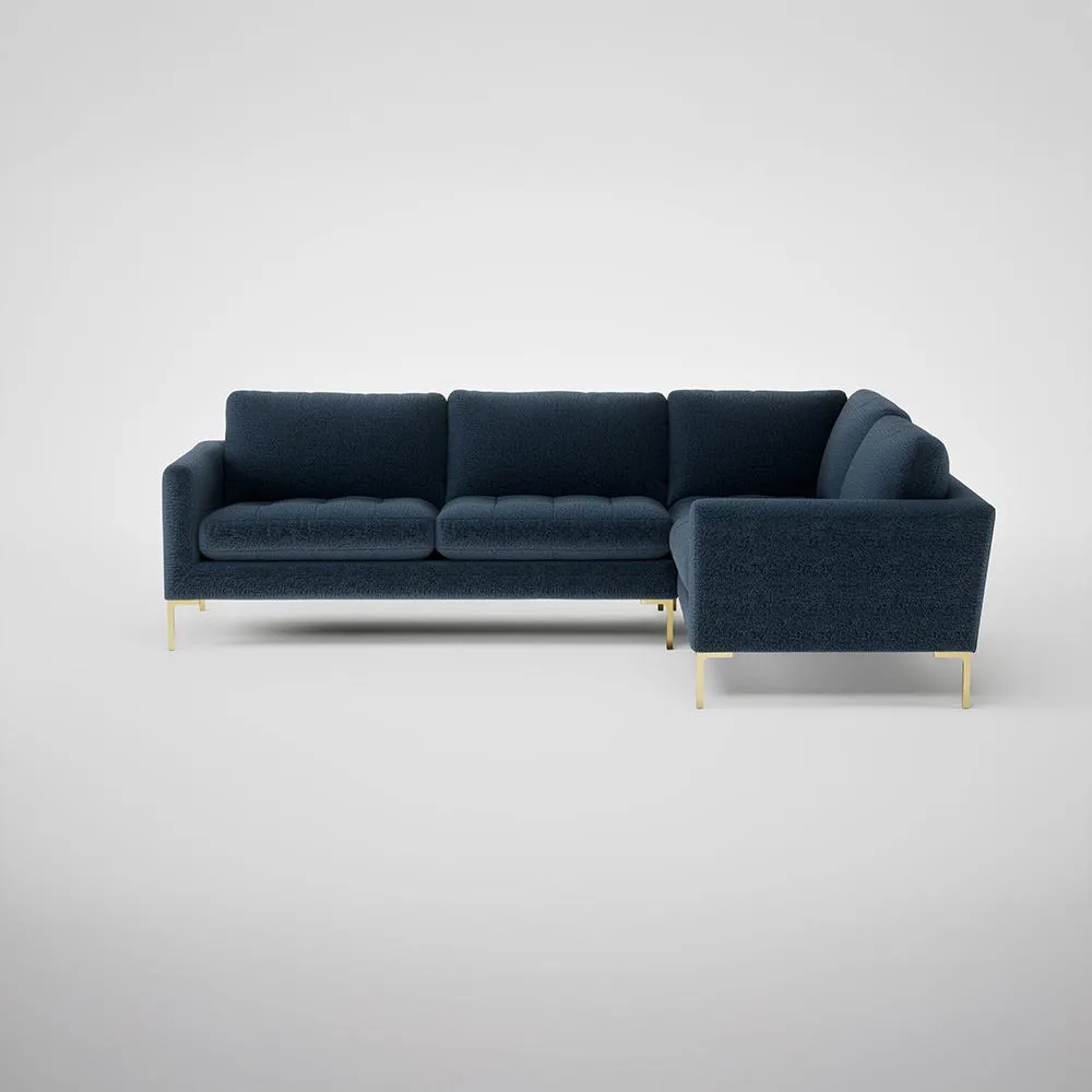 Heal's Eton Right Hand Facing Corner Sofa Boucle Velvet Space Brass Feet 1