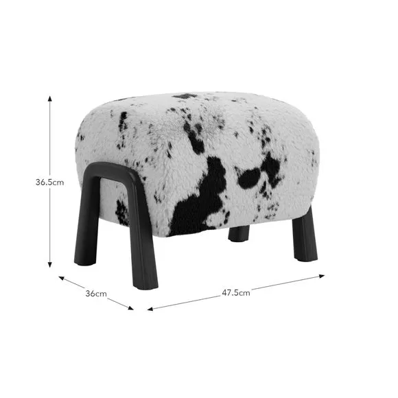 Curved Cow Fur Wooden Accent Stool 6