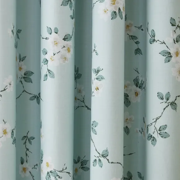 Edith Duck Egg Floral Blackout Eyelet Curtains 2