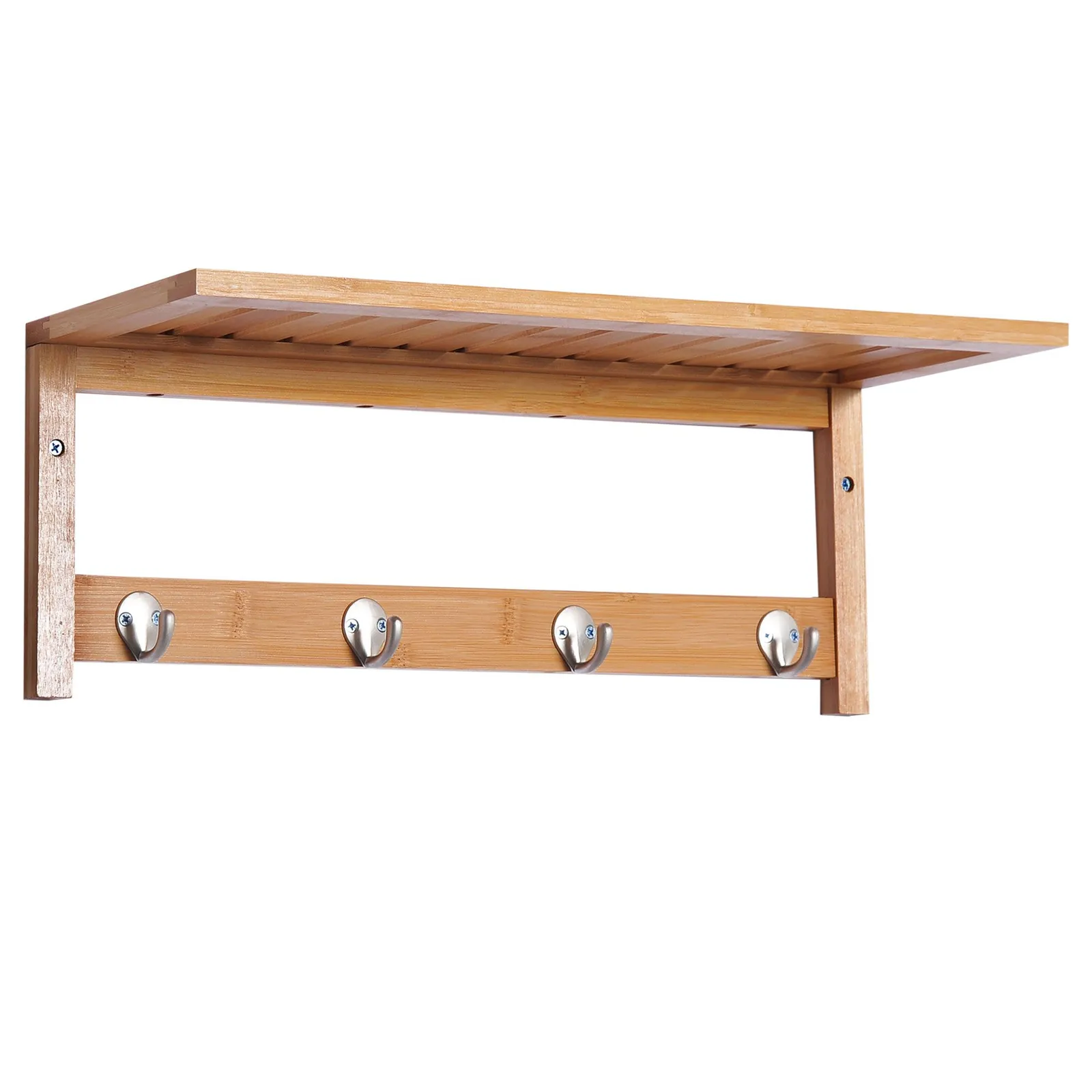 HOMCOM Mounted Shelf Clothes Rack Hanging Coat Hooks Hallway Wall Kitchen in Light Brown 2