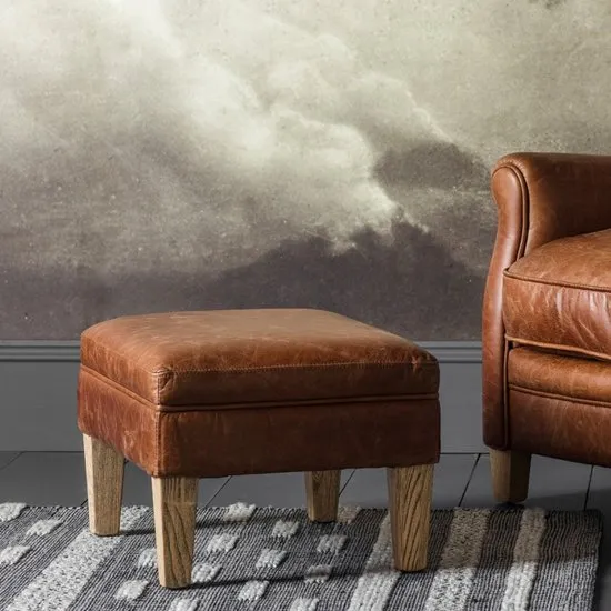 Mr. Paddington Foot Stool In Vintage Brown Leather