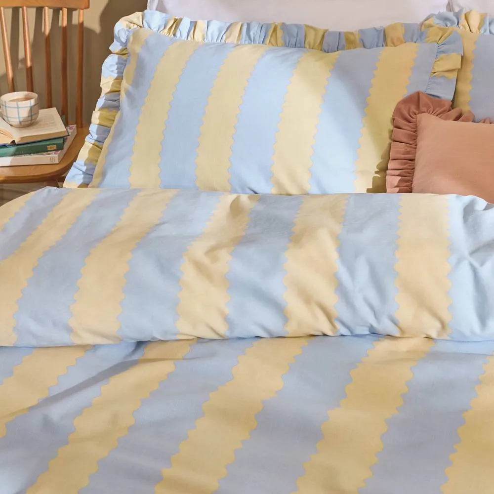 Wylder Birdie Stripe Ruffle Pillowcase Pair in Yellow 2