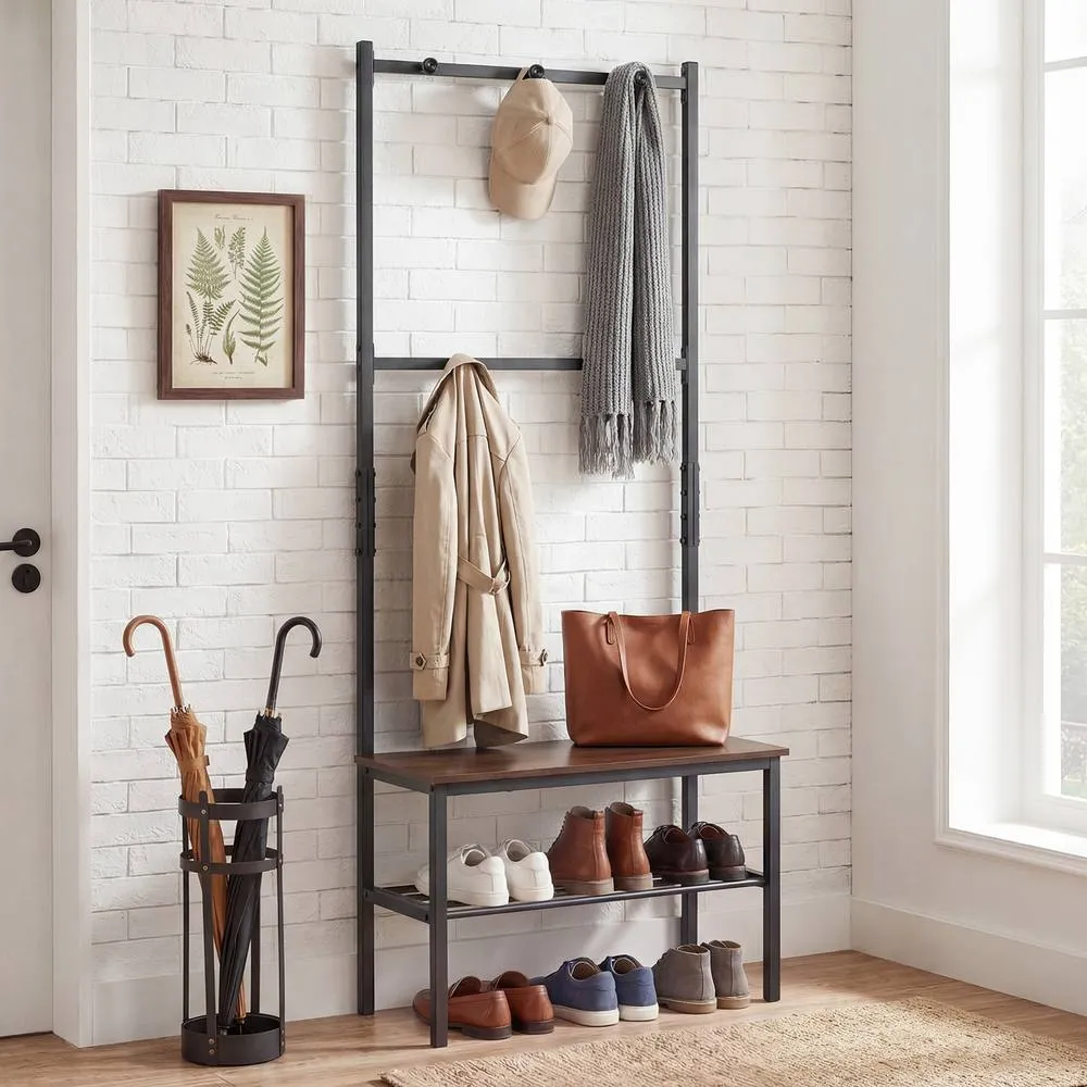 Costway 3-in-1 Industrial Hallway Coat Rack in Black 4