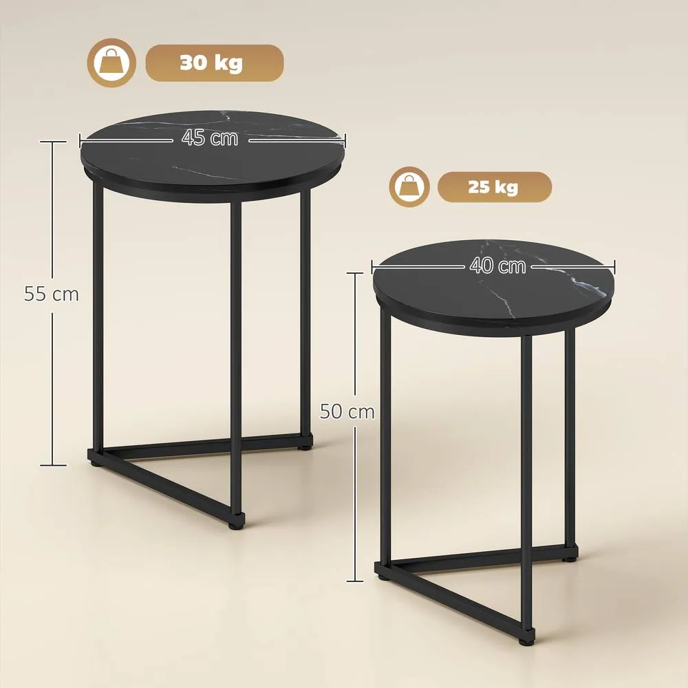HOMCOM Nesting Coffee Table Set of 2 with Metal Frame, Black Marble Effect 3