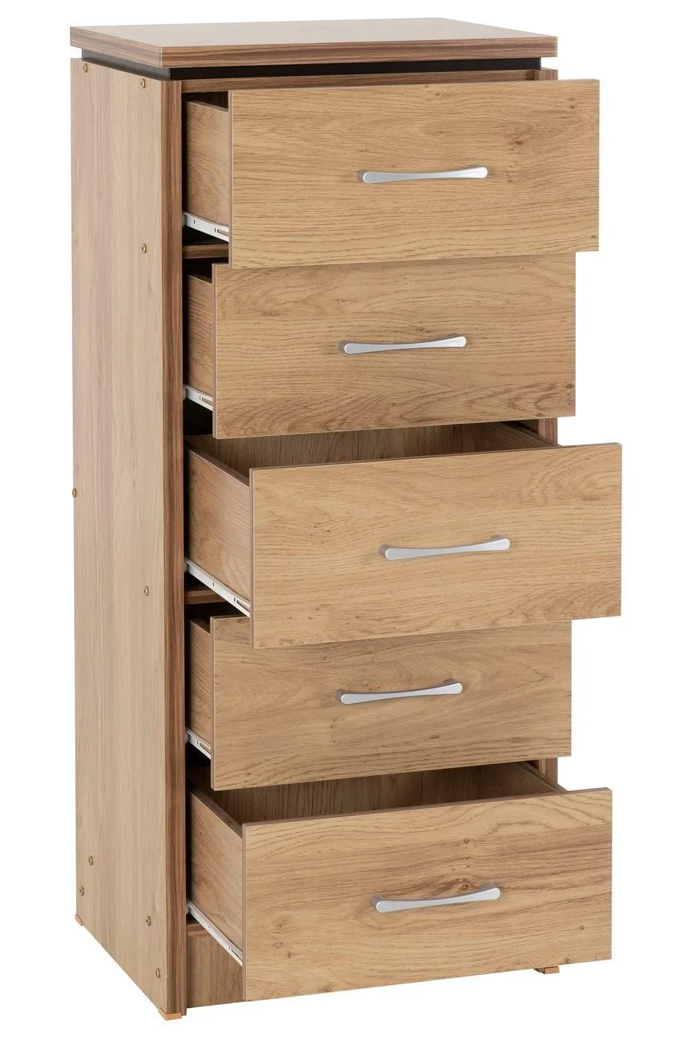 Seconique Charles 5 Drawer Narrow Chest in Light Brown 3