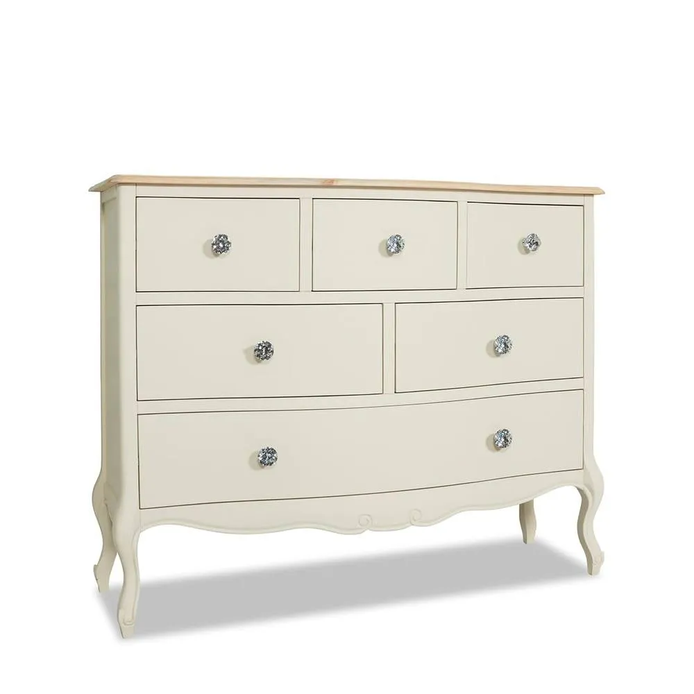 Statement Furniture Juliette Vintage Chic 6 Drawer Chest with Crystal Handles in Ivory 4