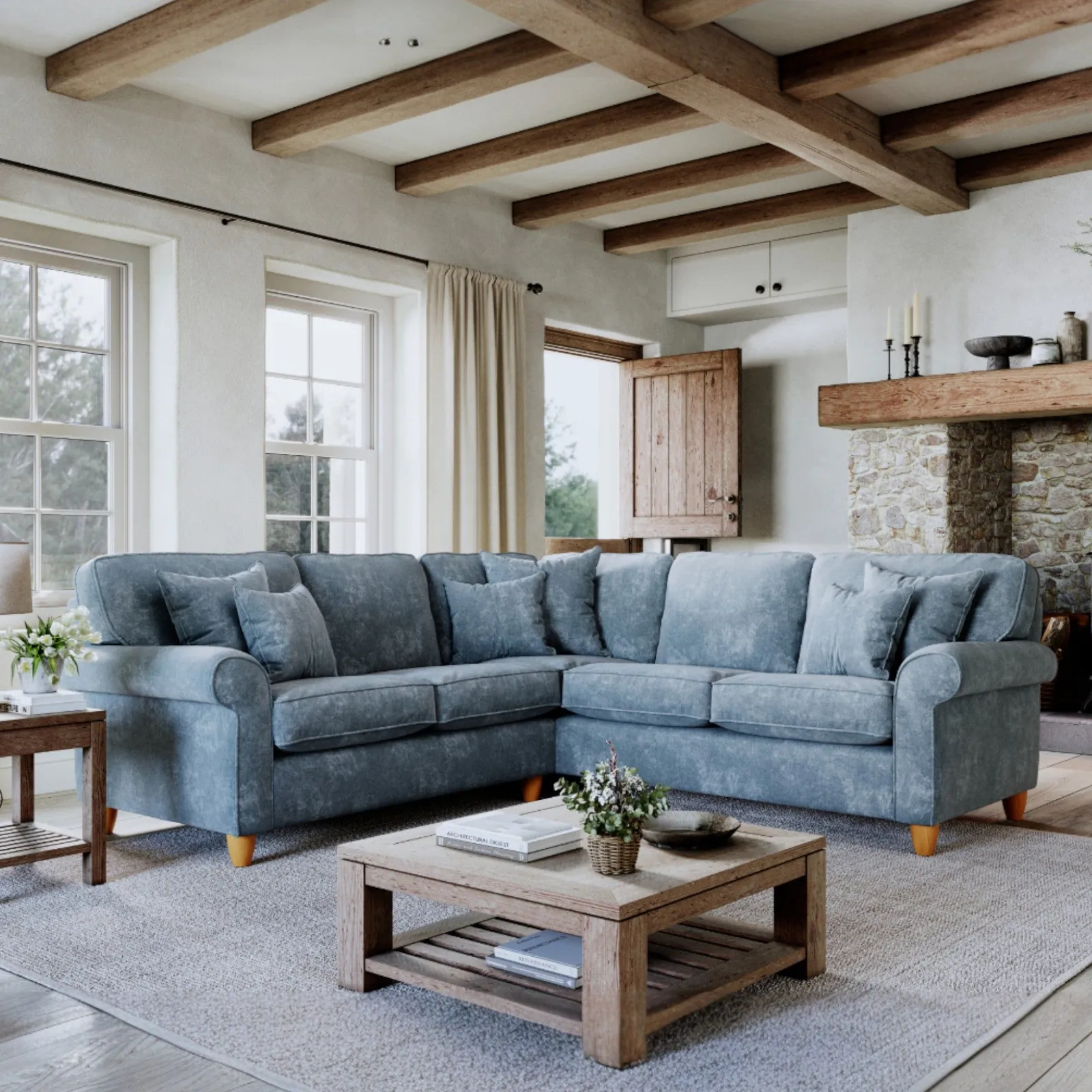 The Great Sofa Company Flora 2 Corner 2 Sofa Glory Steel in Dark Blue