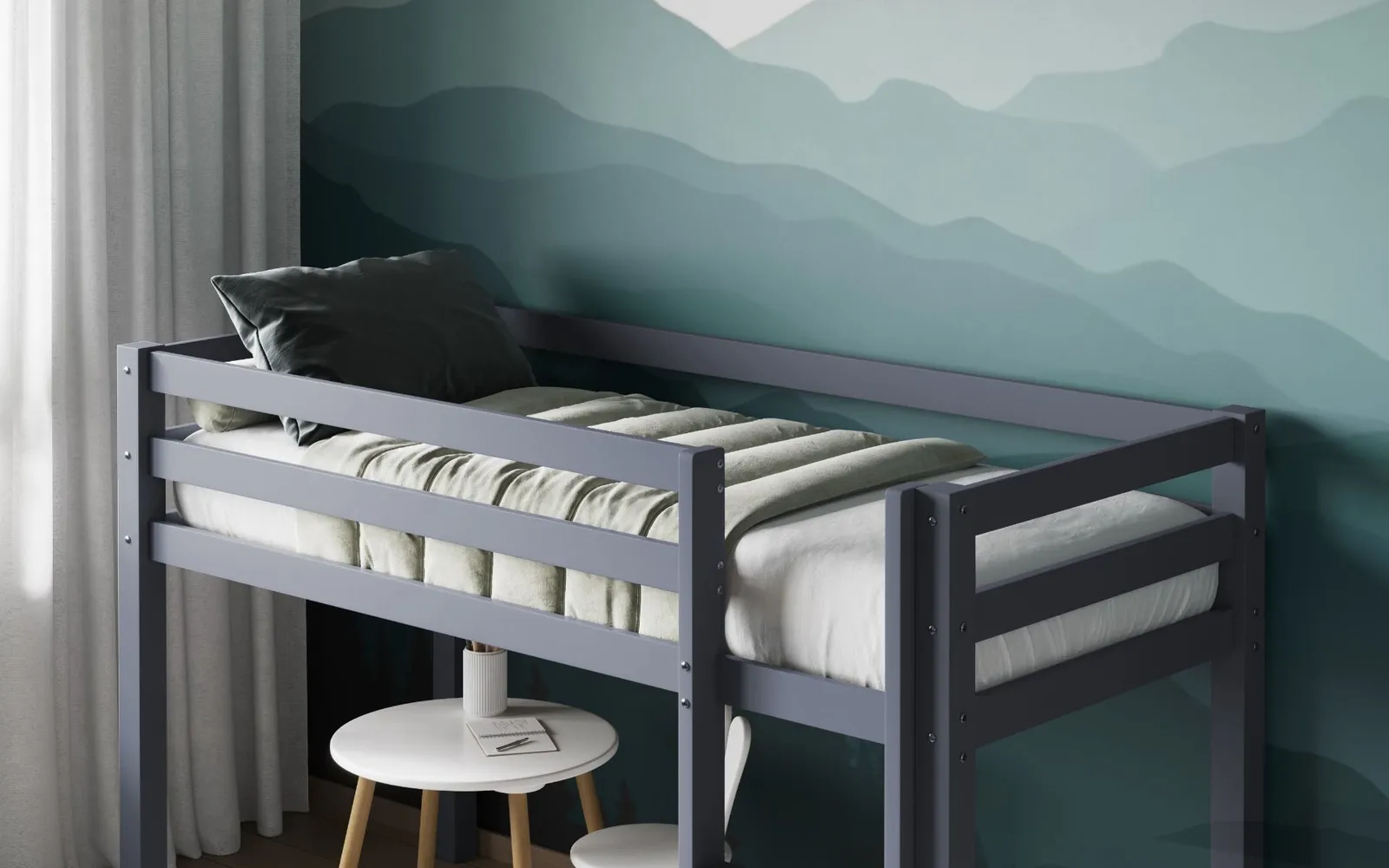 Flair Elara Wooden Shorty Mid Sleeper Bed in Grey 2
