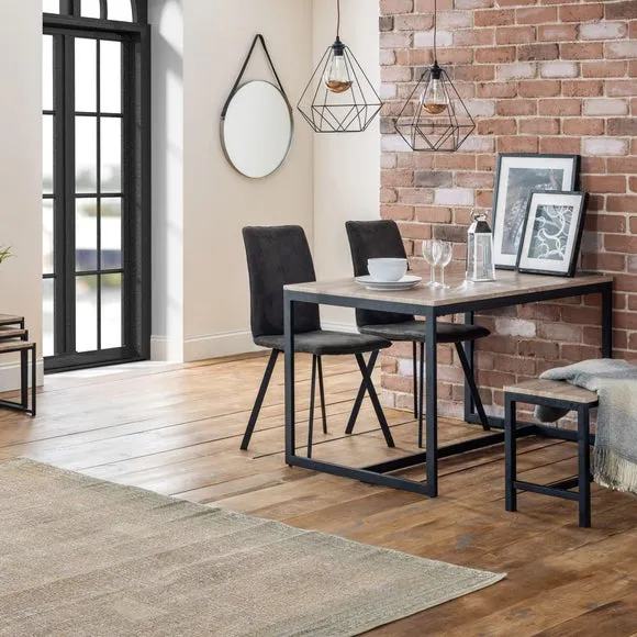 Tribeca 4 Seater Rectangular Dining Table with 2 Chairs and Bench, Black 2