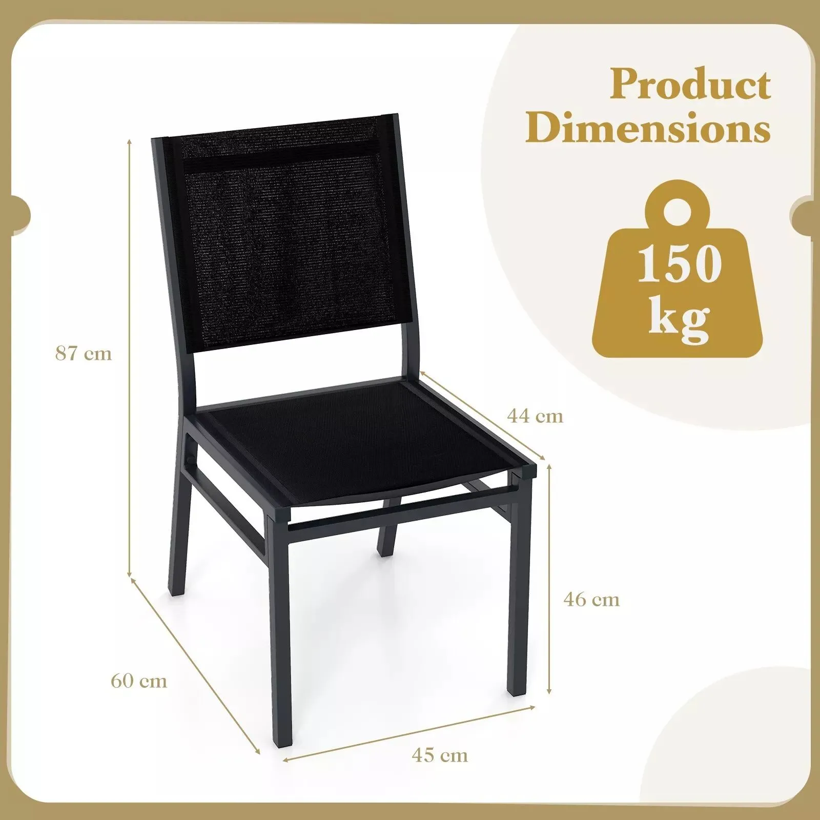 Costway Outdoor Dining Chairs Patio Armless Chair Lightweight Metal Chair in Black 2