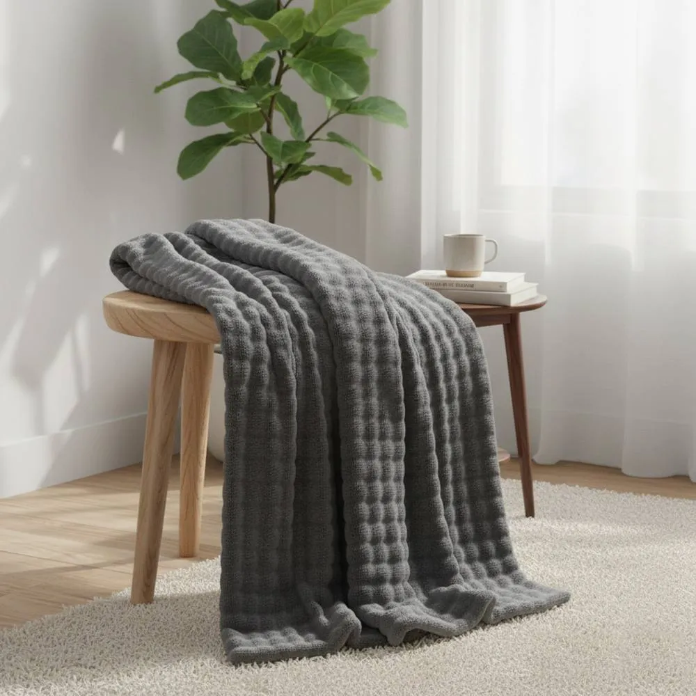 Snug City Rabbit Faux Fur Throw Blanket Ultra Soft Luxury Throw for Sofa & Bed in Grey