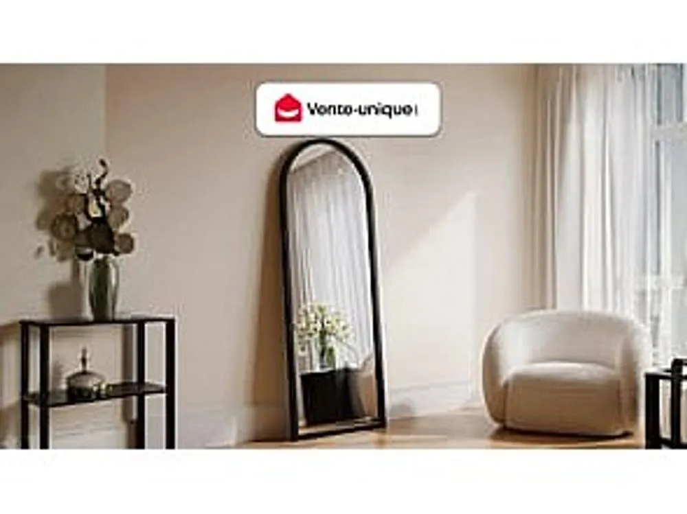Vente-unique Large Arch Wooden Paulownia Mirror - W. 65 X H. 170 Cm - Black 4