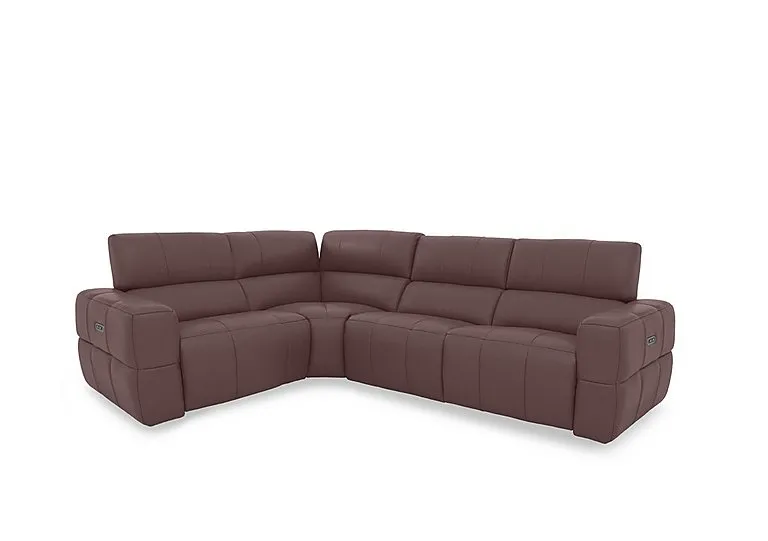 Cube Leather Power Recliner Left Hand Facing Corner Sofa with Power Headrests