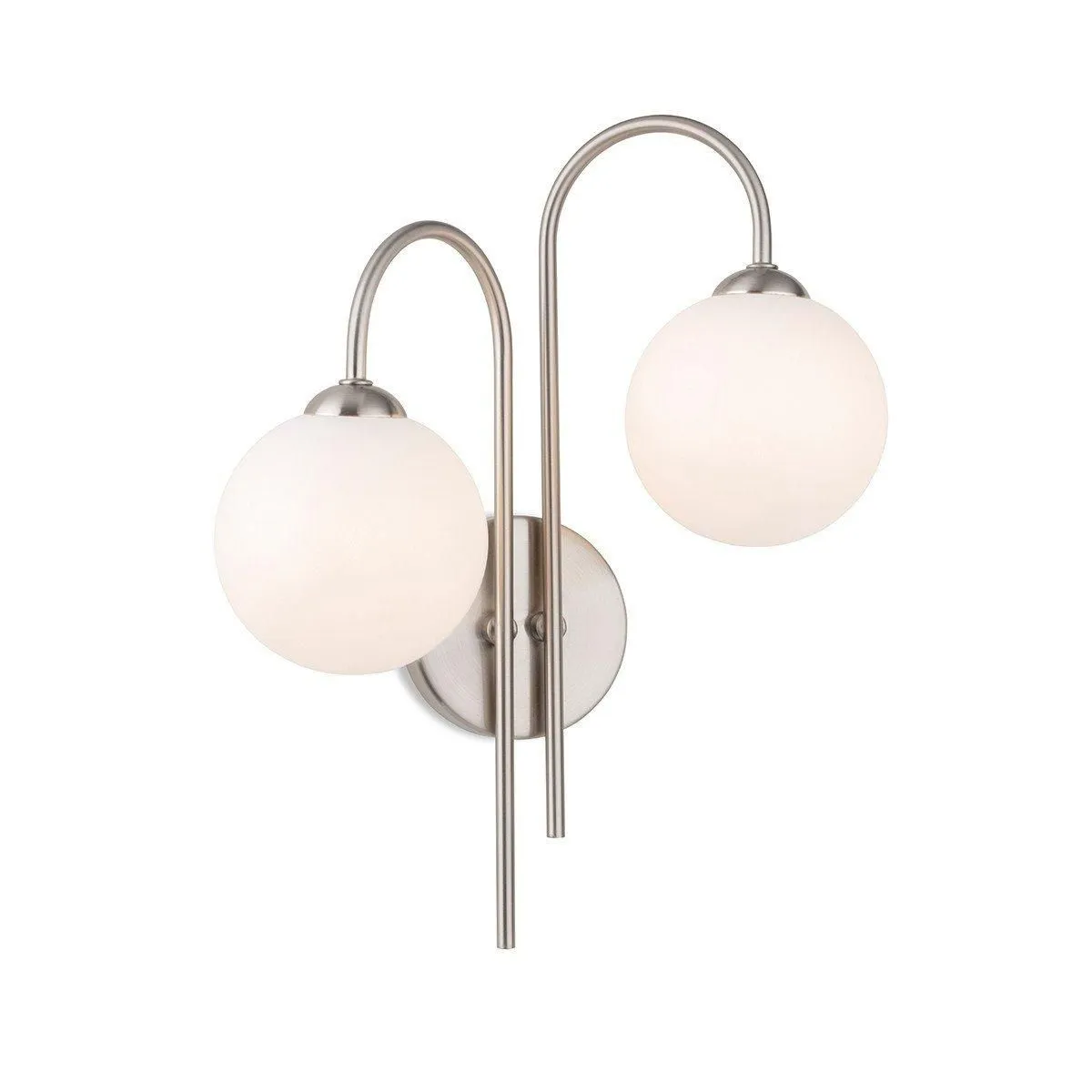 Netlighting Lyndon 2 Light Globe Wall Brushed Steel with Opal White Glass in Grey