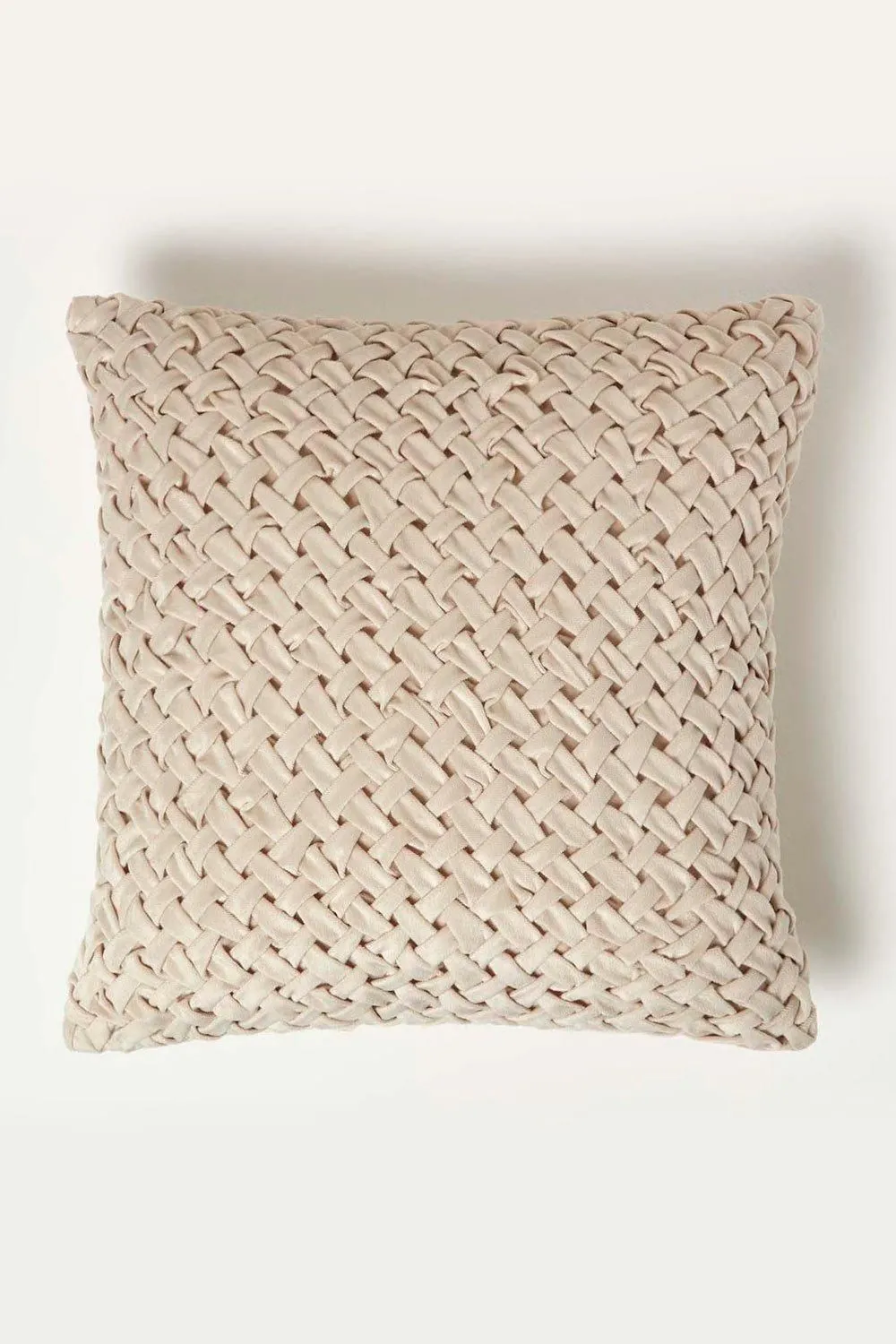 Homescapes Sofia Pleated Velvet Cushion in Cream 1