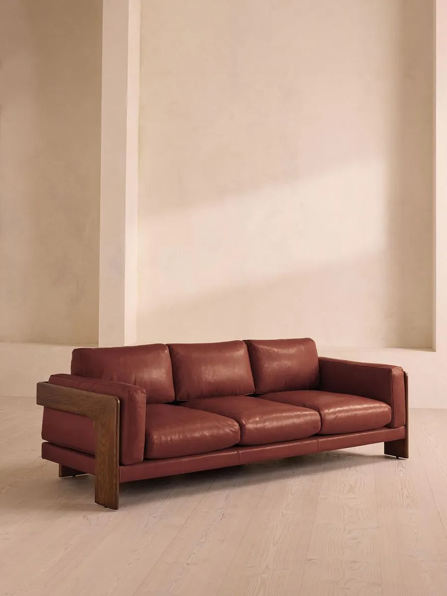 Marcia Three Seater Sofa, Leather, Sangria