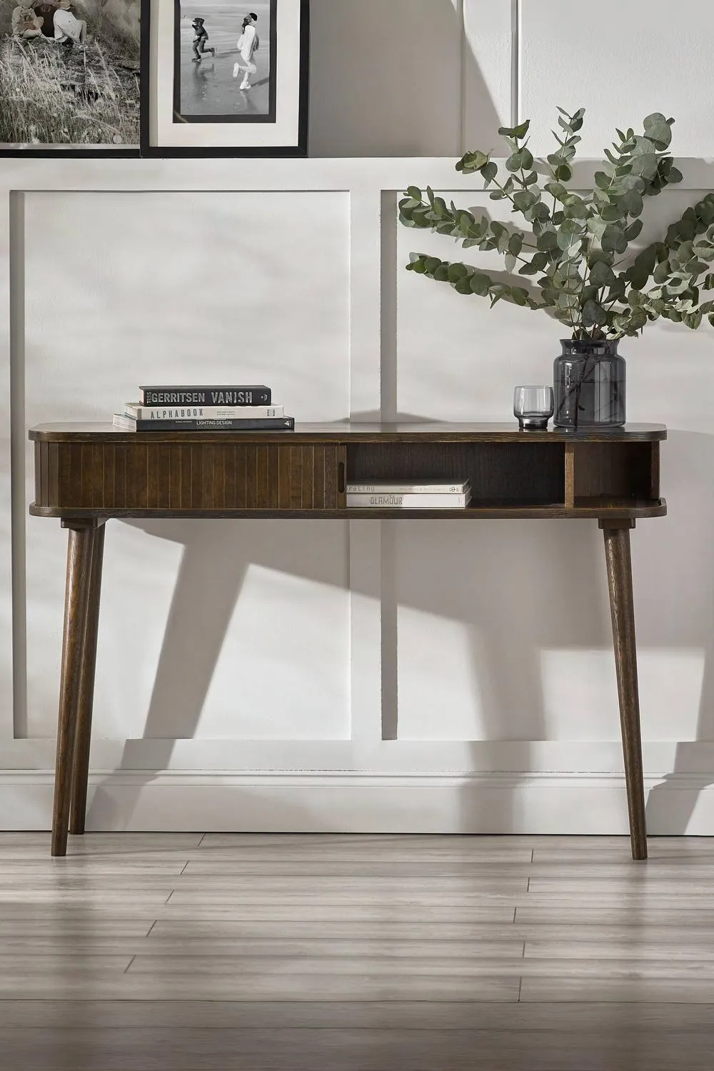 Julian Bowen Arya Console Table with Sliding Door Storage in Dark Brown 2