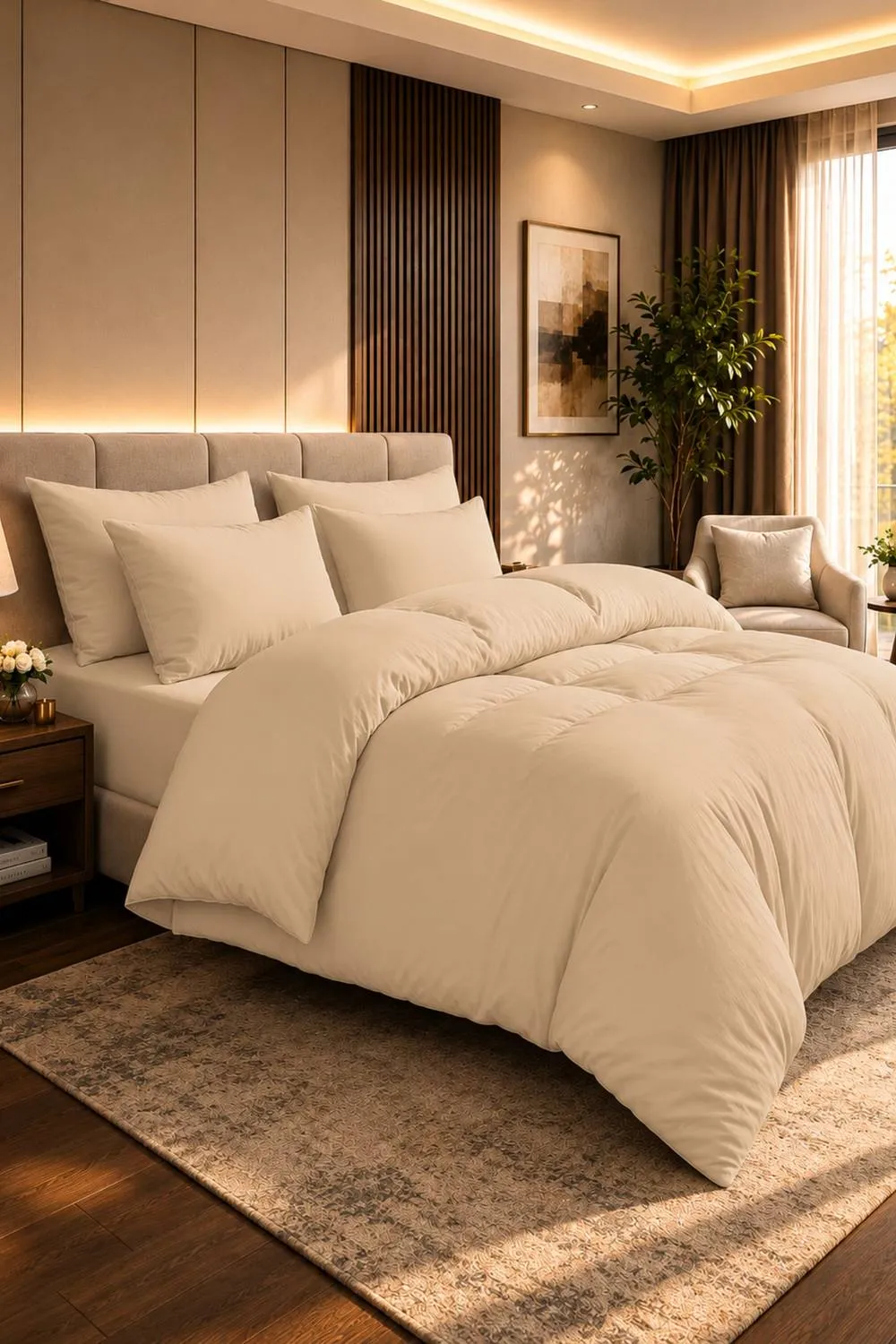 Grace 100% Egyptian Cotton Duvet Cover Set 400 TC with Zipper Closure in Beige