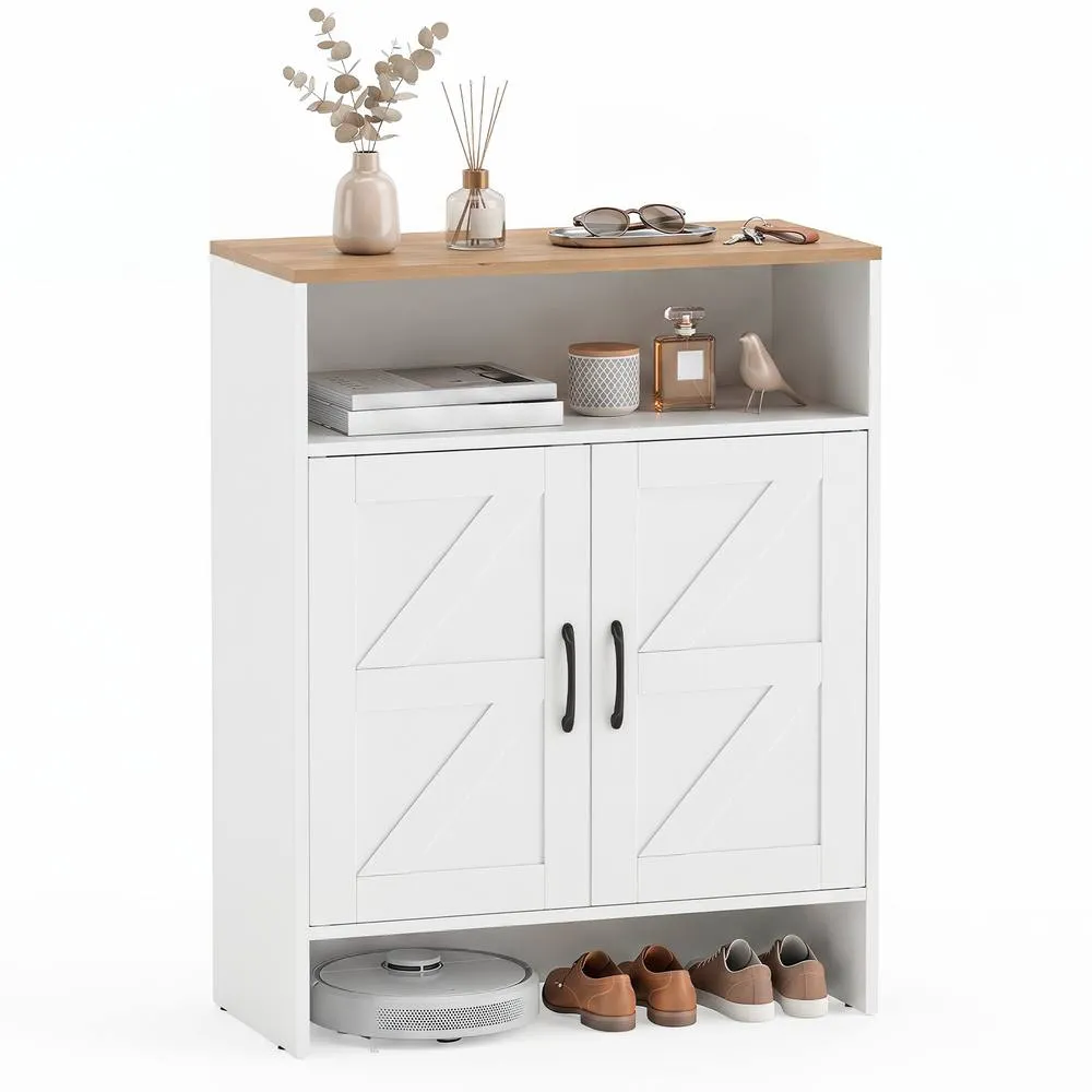 Costway Shoe Cabinet w/ 2 Barn Doors Narrow Shoe Storage Cabinet Shoe Rack in White