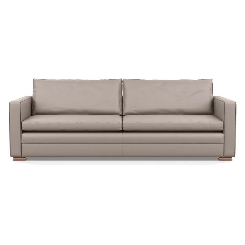 Heal's Palermo 5 Seater Sofa Leather Grain Light Grey 060 Brass and Walnut Feet 1