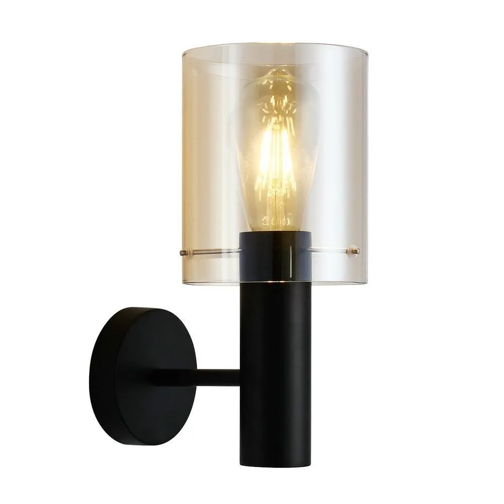 Netlighting Modern Wall Lamp Black 1 Light with Amber Shade E27