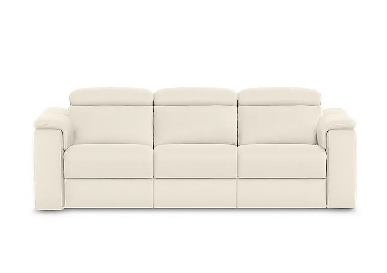 Canto 3 Seater 3 Cushion Leather Recliner Sofa with Headrests and Power Lumbar - Torello Bianco Puro