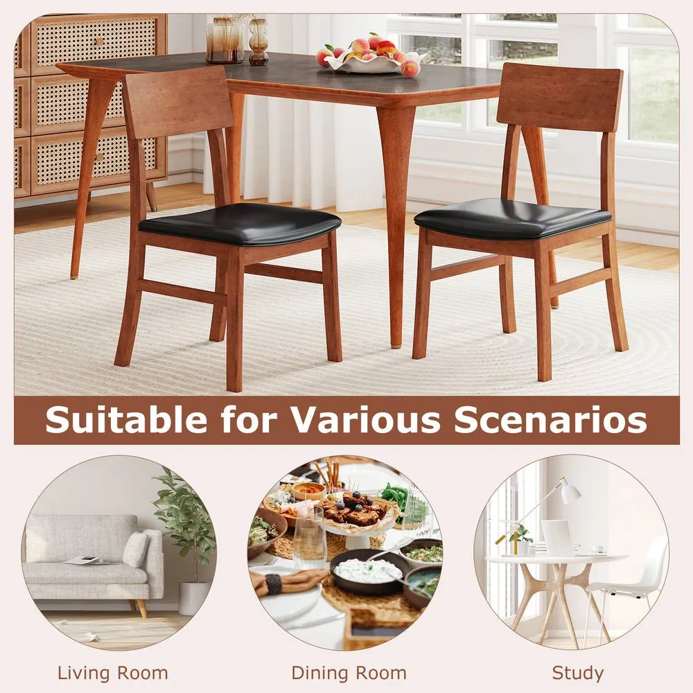 Costway Modern Dining Chair Set of 2 Wooden Kitchen Chair W/ Upholstered Seat in Black 4