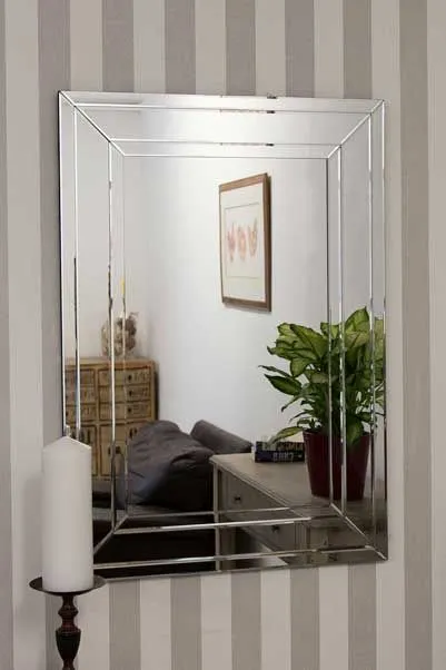 MirrorOutlet Langley All Glass Modern Bevelled Wall Mirror 100 x 70 CM in Silver 4
