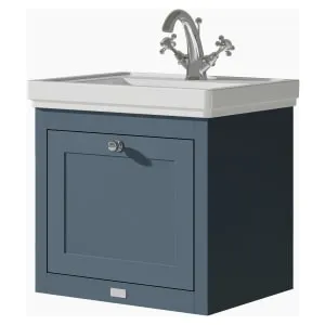 Bayswater Hartleigh Stiffkey Blue Traditional Wall HUng Vanity Unit & 1 Tap Hole White Recessed Basin - 500mm 2