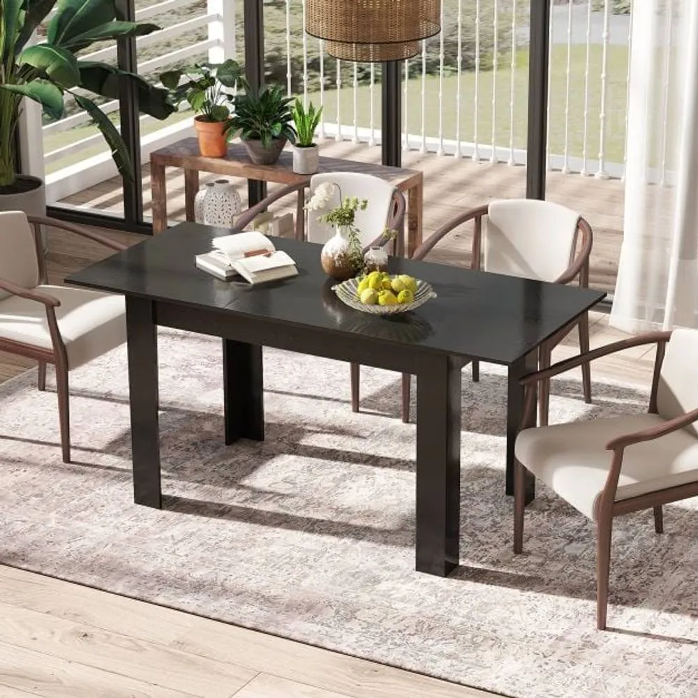 Costway Extendable Dining Table Modern Kitchen Table w/ L-shaped Legs Black 2